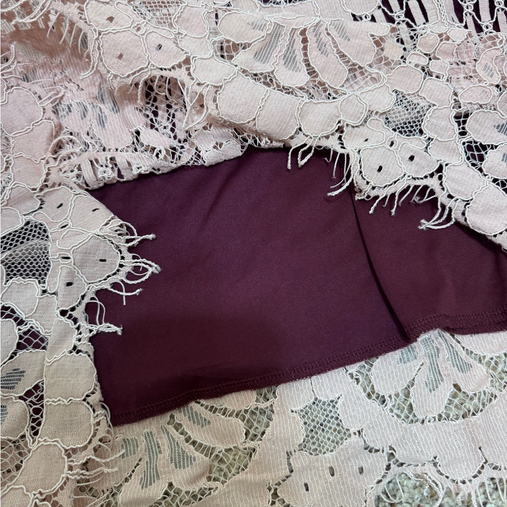 Abbeline light pink and Burgundy Lace Dress - Picture 4 of 7